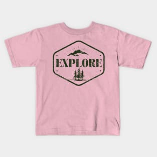 Explore Vintage Mountain Forest Design, Wilderness Kids T-Shirt